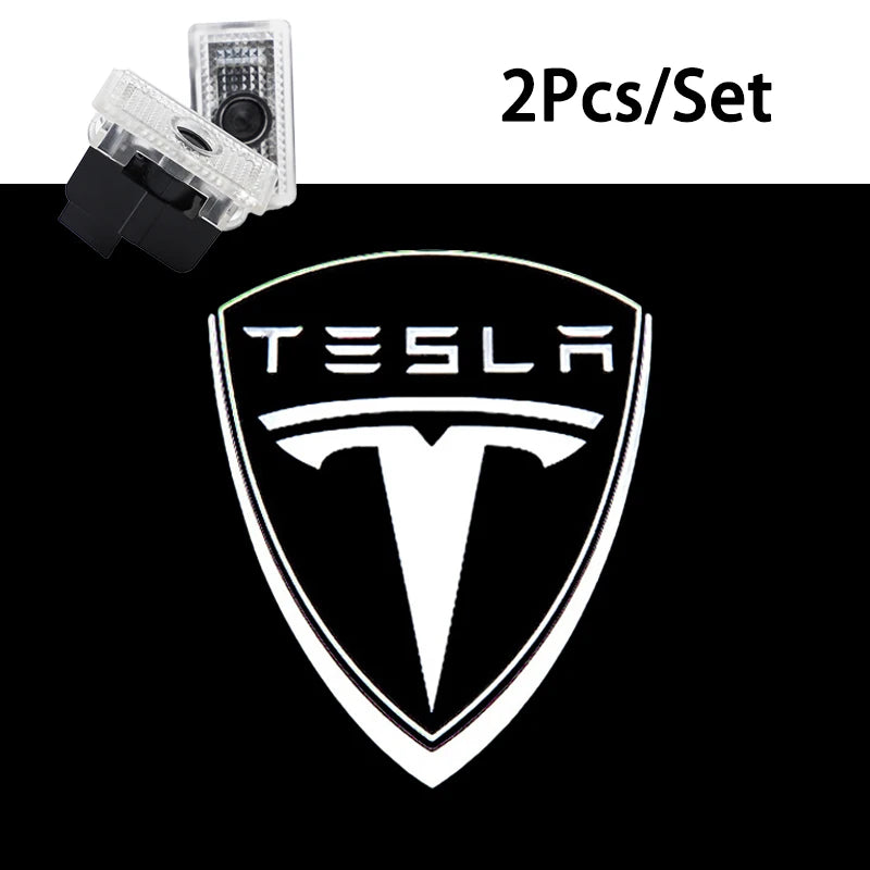 2Pcs Car Door Projector Lamps Welcome Lights  Accessories For Tesla Model 3 Highland 2023 Model S Model X Model Y