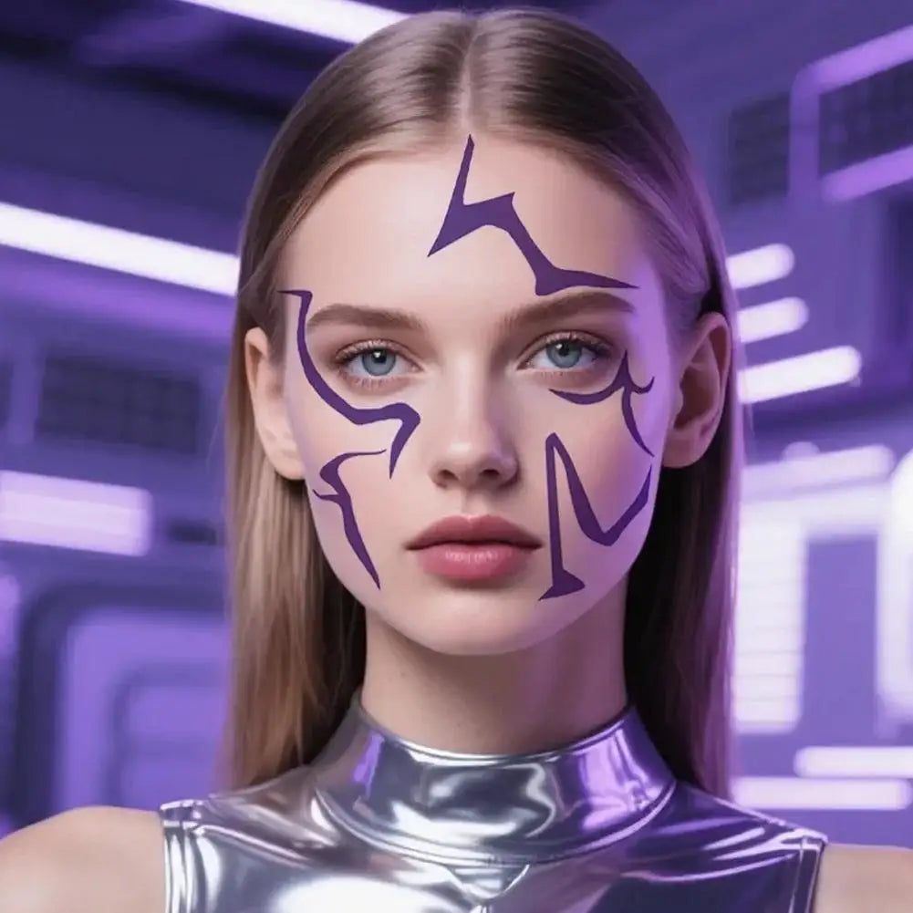 Cartoon Purple Tattoo Sticker Demon Hunter of K Pop Cosplay Rumi Party Tattoo Sticker Party Disguise Halloween Roleplay Props