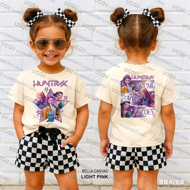 Kpop Demon Hunters Parent Child Short Sleeve Cute Kpop Demon Hunters Tee Harajuku Casual Fashion Cotton Tee Top Cosplay Clothing