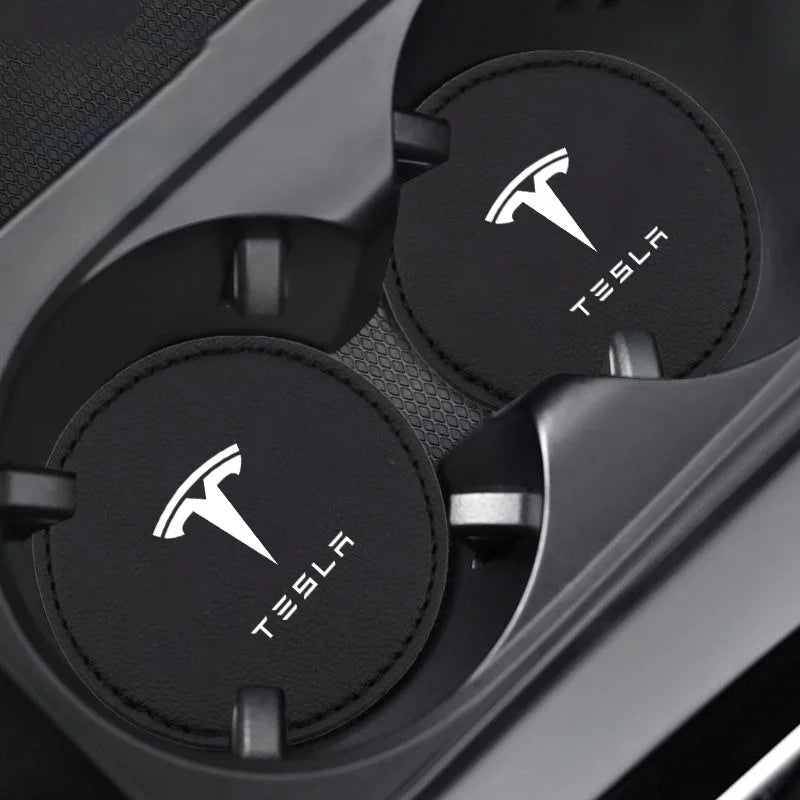 2Pcs Car Logo Non Slip Water Cup Pad For Tesla Model 3 Model S X Y Roadster SpaceX Auto Coasters Interior Anti-skid Mat Holders