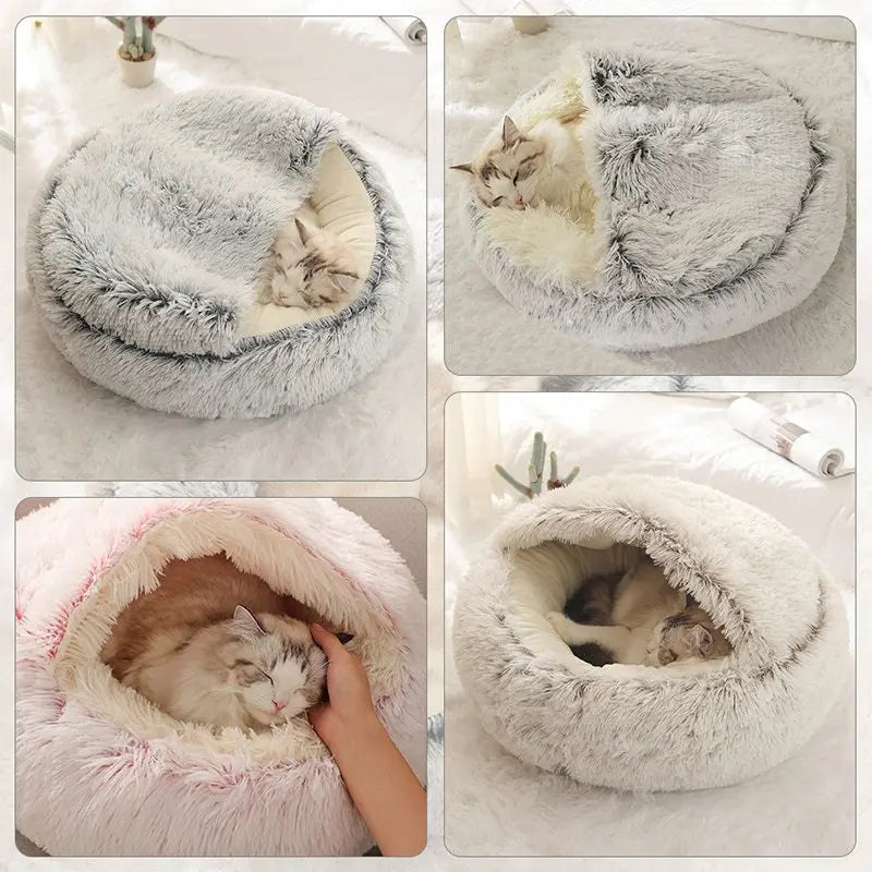 Enclosed Warm Cat Bed - Portable Kitten Basket Cave