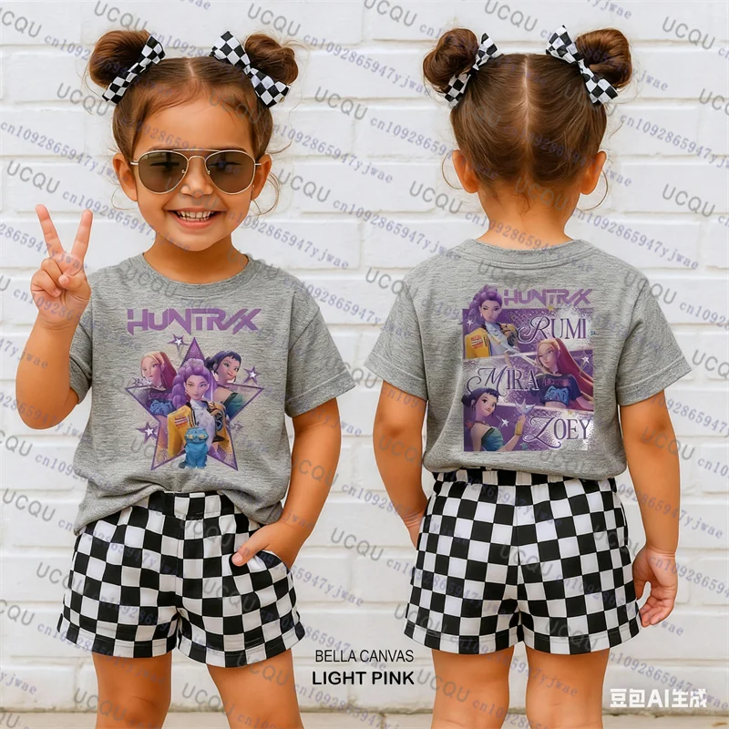 Kpop Demon Hunters Parent Child Short Sleeve Cute Kpop Demon Hunters Tee Harajuku Casual Fashion Cotton Tee Top Cosplay Clothing