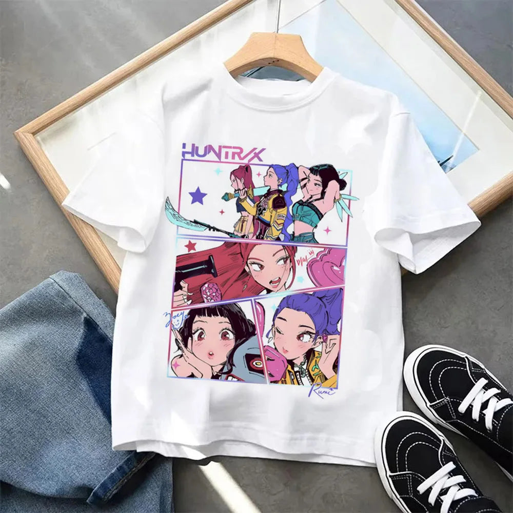 Kpop Demon Hunters Children's Clothing Short Sleeve T-shirt Kpop Demon Hunters Tiger Harajuku Tshirt for Boys Girls Gift