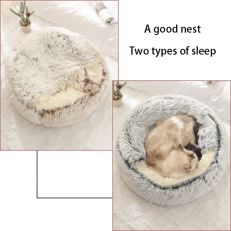 Enclosed Warm Cat Bed - Portable Kitten Basket Cave