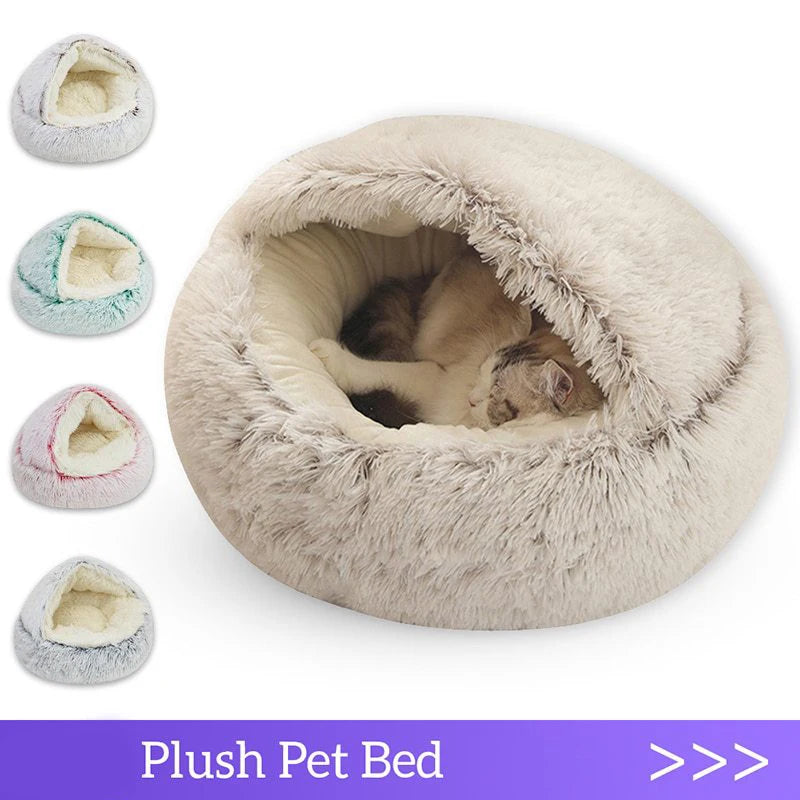 Enclosed Warm Cat Bed - Portable Kitten Basket Cave