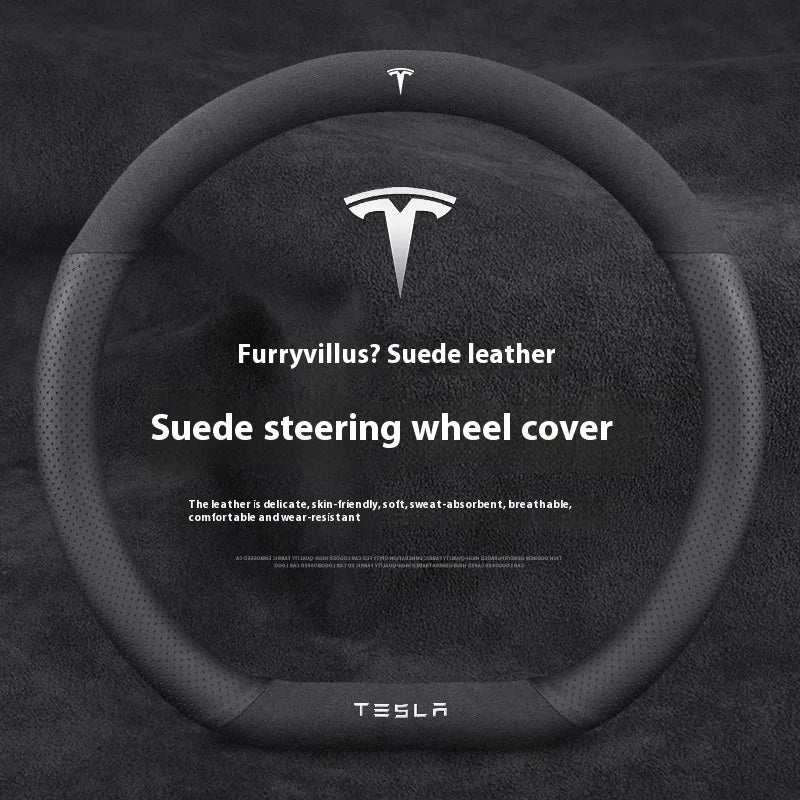 For Tesla Model 3 Model Y Model S Model X Roadster Suede Anti-slip Breathable Leather Car Steering Wheel Cover Auto Accessories