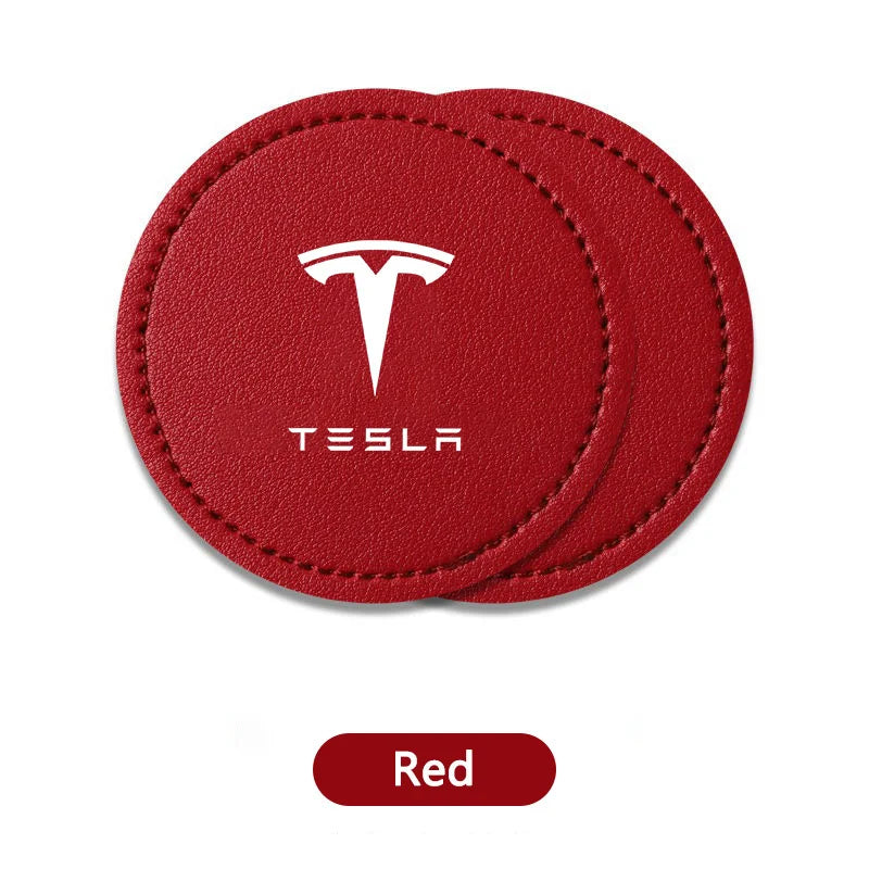 2Pcs Car Logo Non Slip Water Cup Pad For Tesla Model 3 Model S X Y Roadster SpaceX Auto Coasters Interior Anti-skid Mat Holders