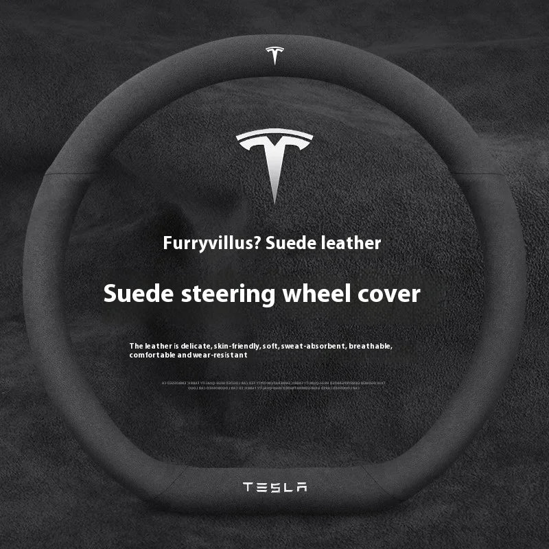 For Tesla Model 3 Model Y Model S Model X Roadster Suede Anti-slip Breathable Leather Car Steering Wheel Cover Auto Accessories