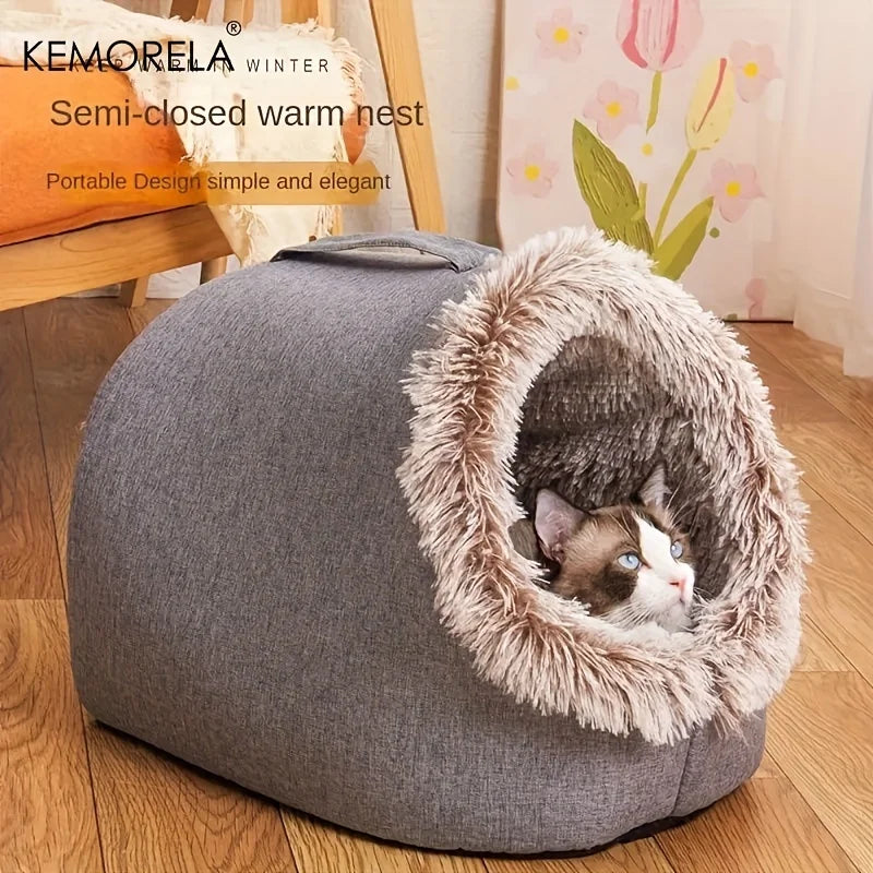 KEMORELA Winter Cat Bed Self-Warming Puppy House Cozy Cat Sleeping Cave Beds Indoor Kitten Nest Kennel Hut for Small Medium Cats
