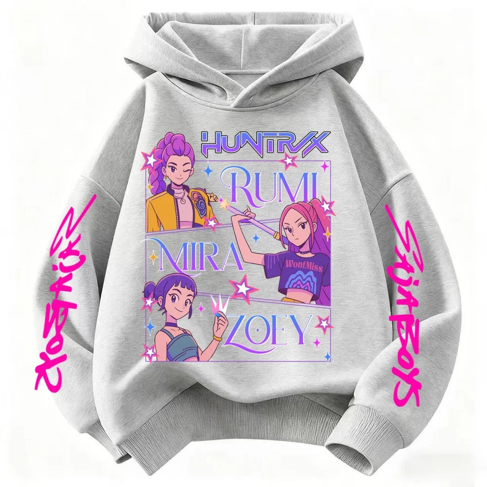 Demone Hunter Girl's Pink Hooded Streetwear Autumn Winter Anime Pullover Kids Y2K Kawaii Long Sleeved Casual Kid Adult Hoodies