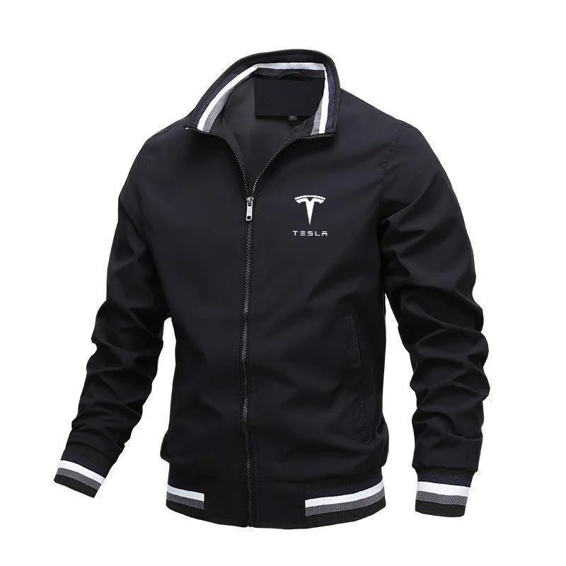 Autumn Winter Men's Stand Collar Casual Zipper Jacket Outdoor Sports Coat For Tesla Model 3 Model S Model X Model Y Roadster
