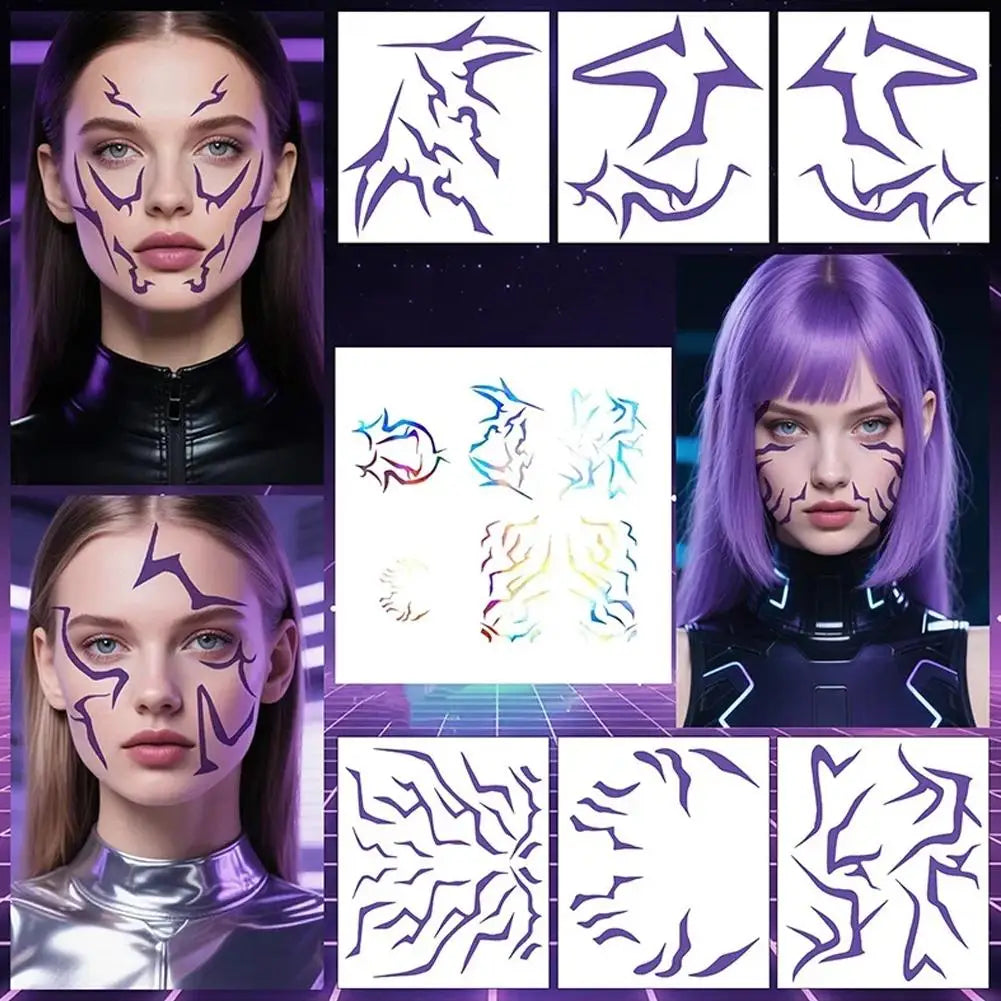 Cartoon Purple Tattoo Sticker Demon Hunter of K Pop Cosplay Rumi Party Tattoo Sticker Party Disguise Halloween Roleplay Props