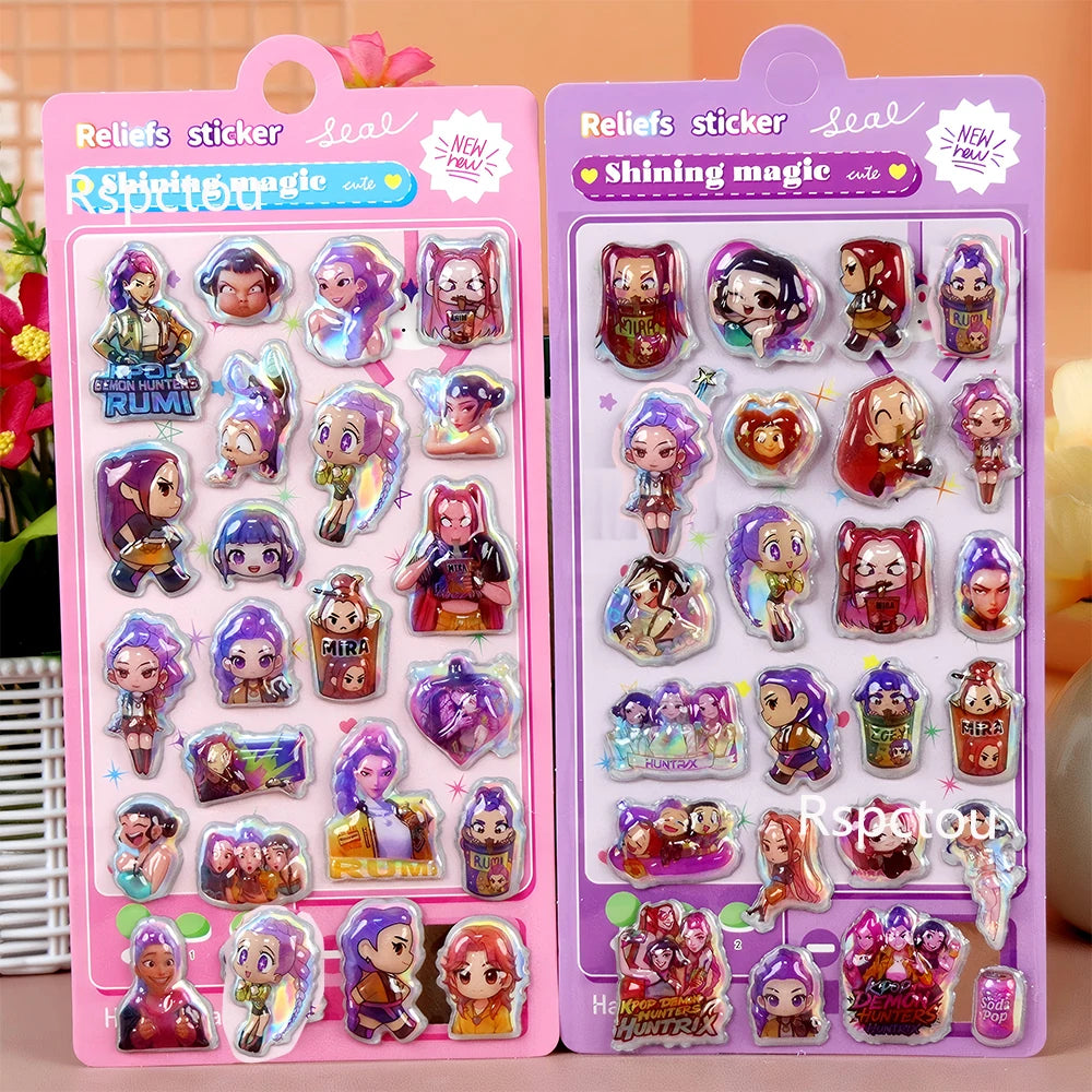 Kawaii Anime Demon Hunter 3D Relief Stickers Cute Cartoon Bubble Decals Toys Waterproof Reward Decoration Sticker Gifts