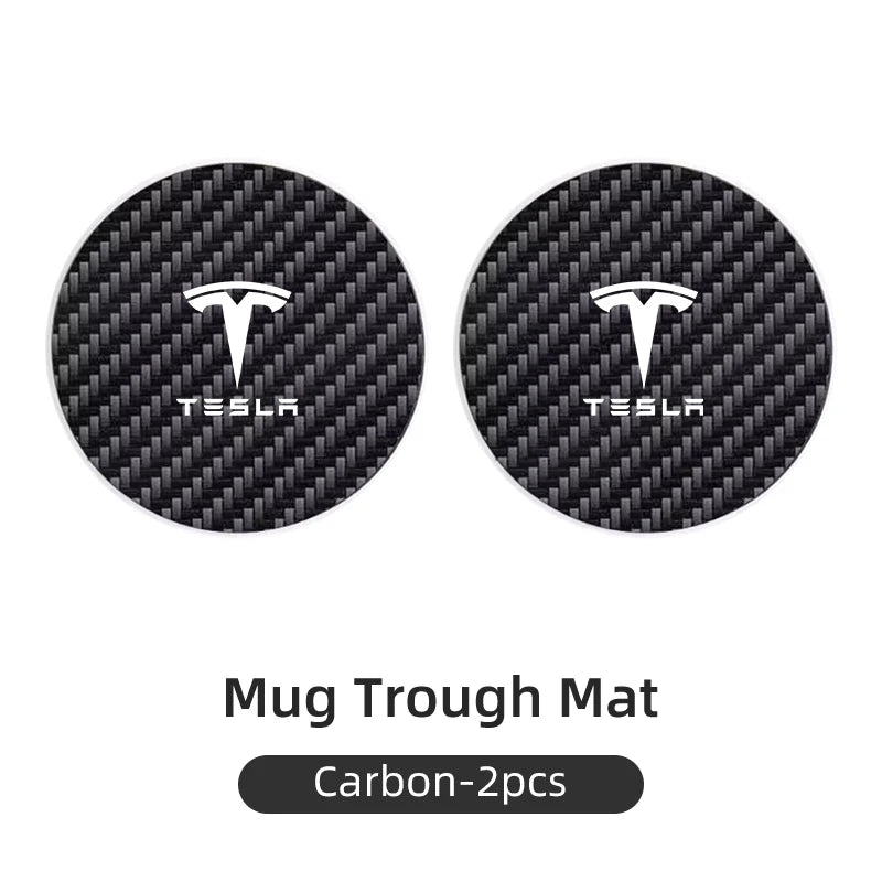 Car Coaster Carbon Mug Drinking Pad Cup Non-Slip Mat Accessories Pads For Tesla Model 3 Model S Model X Model Y Roadster Bonina