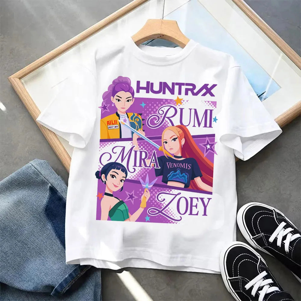 Kpop Demon Hunters Children's Clothing Short Sleeve T-shirt Kpop Demon Hunters Tiger Harajuku Tshirt for Boys Girls Gift