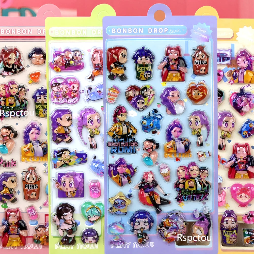 Kawaii Anime Demon Hunter 3D Relief Stickers Cute Cartoon Bubble Decals Toys Waterproof Reward Decoration Sticker Gifts