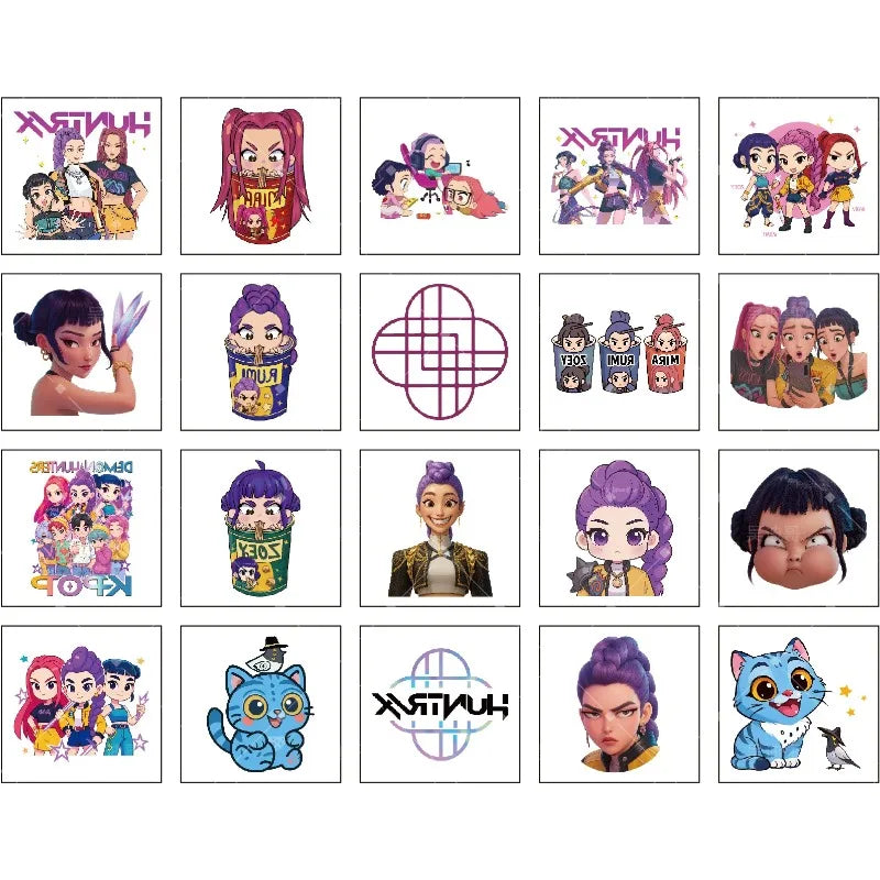 20pcs/Set Rumi Kpop Demon Hunters Temporary Tattoo Stickers Cute Cartoon Design Waterproof Funny Party Gift IdeasChristmas Gifts