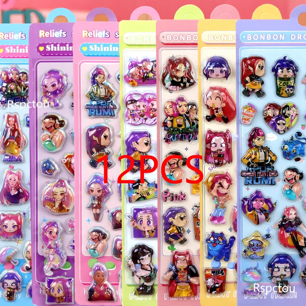 Kawaii Anime Demon Hunter 3D Relief Stickers Cute Cartoon Bubble Decals Toys Waterproof Reward Decoration Sticker Gifts