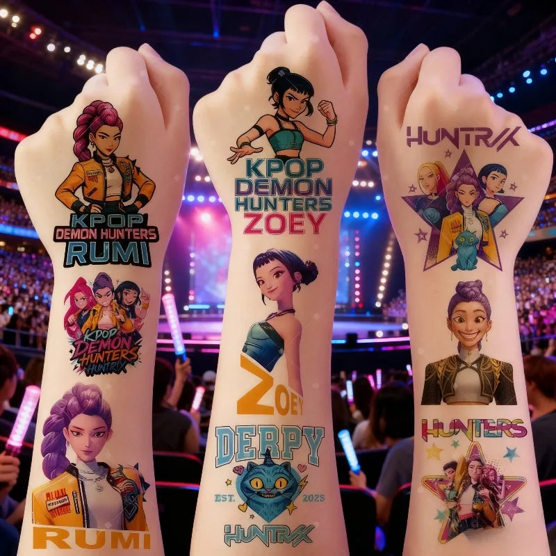 20pcs/Set Rumi Kpop Demon Hunters Temporary Tattoo Stickers Cute Cartoon Design Waterproof Funny Party Gift IdeasChristmas Gifts