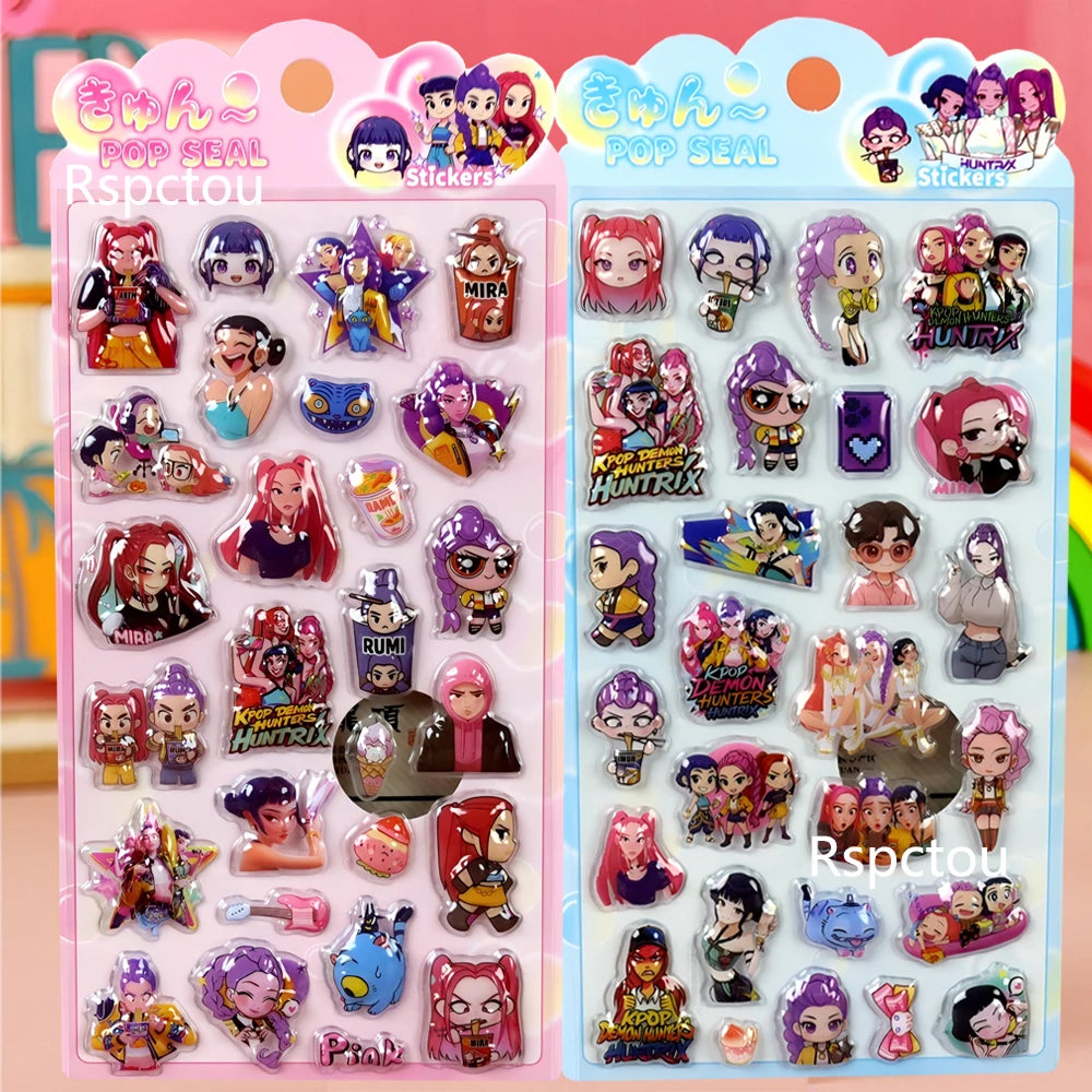 Kawaii Anime Demon Hunter 3D Relief Stickers Cute Cartoon Bubble Decals Toys Waterproof Reward Decoration Sticker Gifts