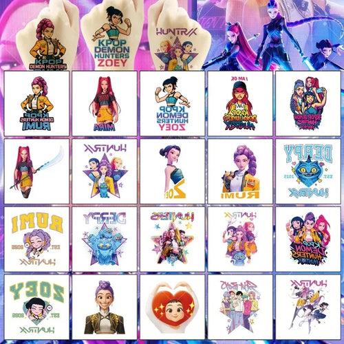 20pcs/Set Rumi Kpop Demon Hunters Temporary Tattoo Stickers Cute Cartoon Design Waterproof Funny Party Gift IdeasChristmas Gifts