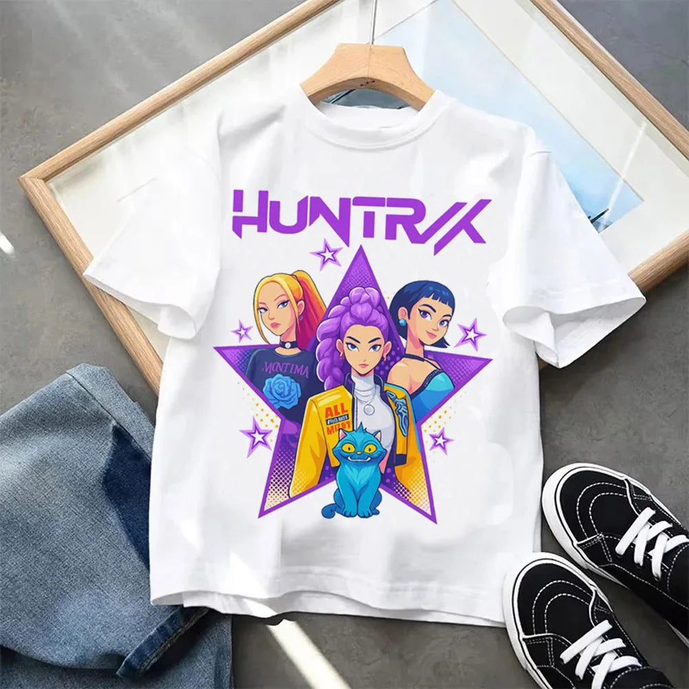 Kpop Demon Hunters Children's Clothing Short Sleeve T-shirt Kpop Demon Hunters Tiger Harajuku Tshirt for Boys Girls Gift