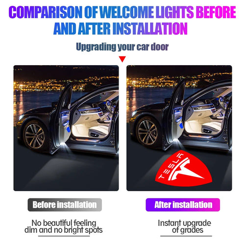 2Pcs Car Door Projector Lamps Welcome Lights  Accessories For Tesla Model 3 Highland 2023 Model S Model X Model Y