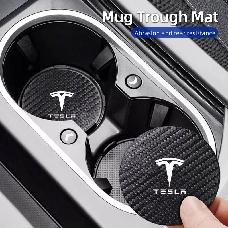 Car Coaster Carbon Mug Drinking Pad Cup Non-Slip Mat Accessories Pads For Tesla Model 3 Model S Model X Model Y Roadster Bonina