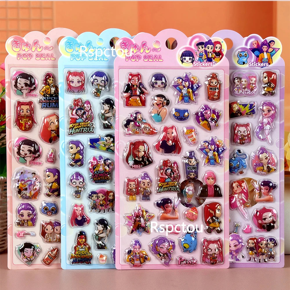 Kawaii Anime Demon Hunter 3D Relief Stickers Cute Cartoon Bubble Decals Toys Waterproof Reward Decoration Sticker Gifts