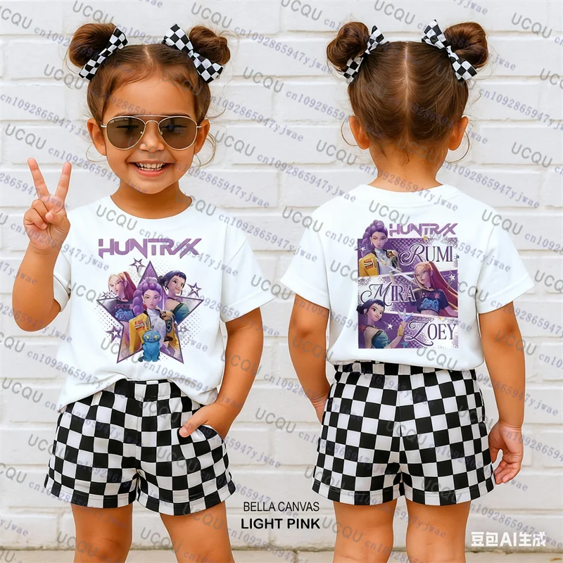 Kpop Demon Hunters Parent Child Short Sleeve Cute Kpop Demon Hunters Tee Harajuku Casual Fashion Cotton Tee Top Cosplay Clothing