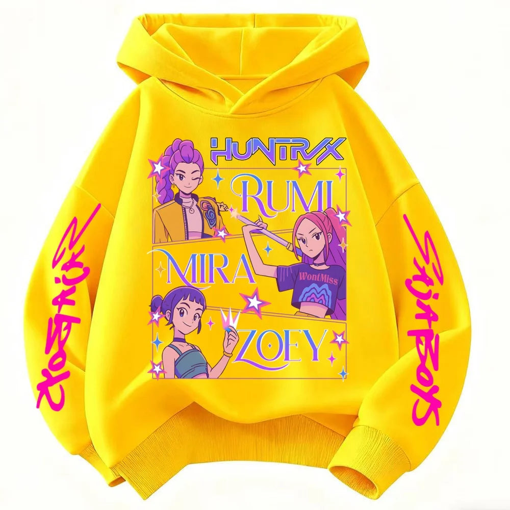 Demone Hunter Girl's Pink Hooded Streetwear Autumn Winter Anime Pullover Kids Y2K Kawaii Long Sleeved Casual Kid Adult Hoodies