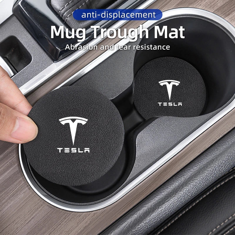 Car Coaster Carbon Mug Drinking Pad Cup Non-Slip Mat Accessories Pads For Tesla Model 3 Model S Model X Model Y Roadster Bonina