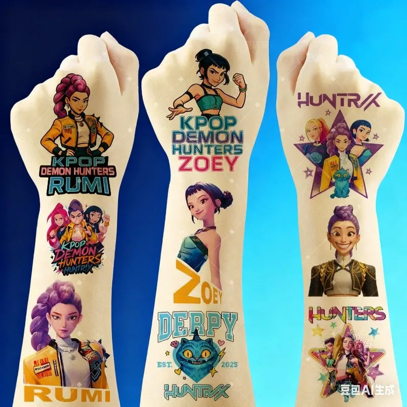 20pcs/Set Rumi Kpop Demon Hunters Temporary Tattoo Stickers Cute Cartoon Design Waterproof Funny Party Gift IdeasChristmas Gifts