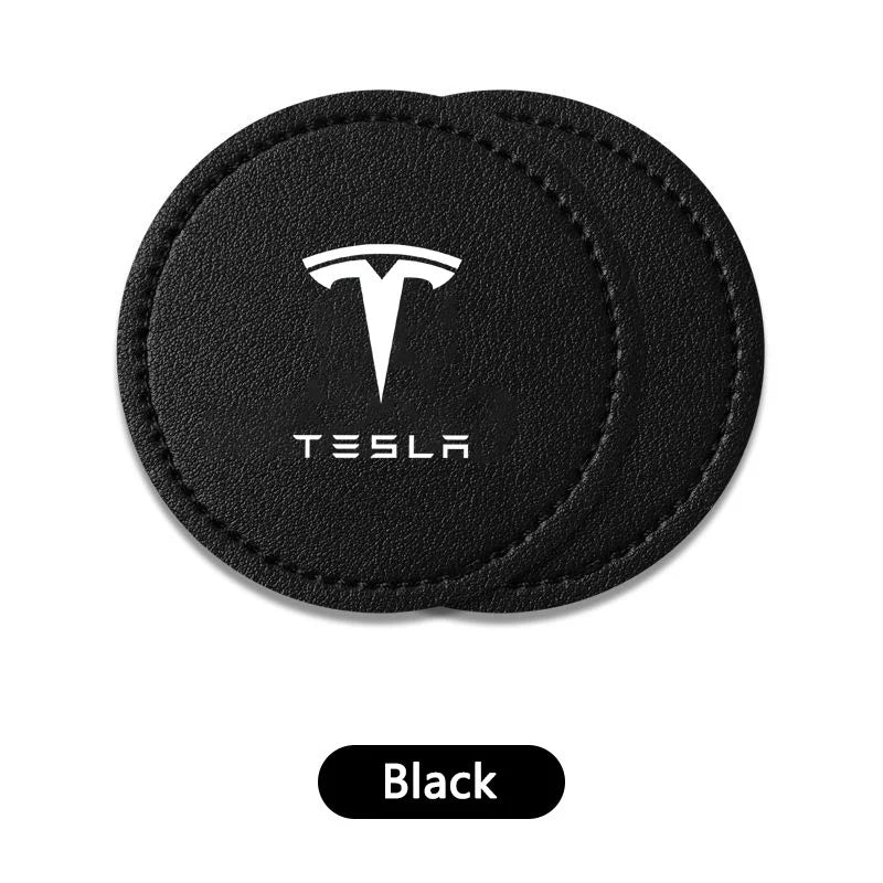 2Pcs Car Logo Non Slip Water Cup Pad For Tesla Model 3 Model S X Y Roadster SpaceX Auto Coasters Interior Anti-skid Mat Holders