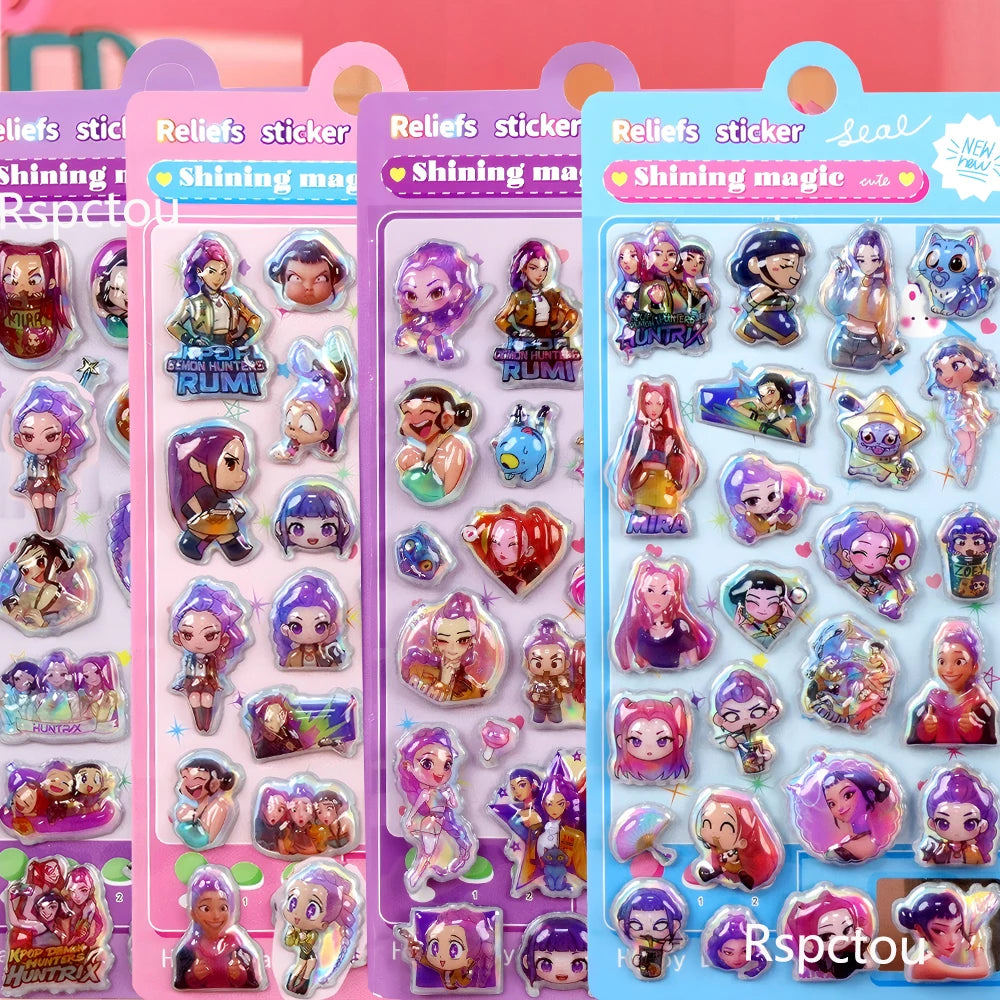 Kawaii Anime Demon Hunter 3D Relief Stickers Cute Cartoon Bubble Decals Toys Waterproof Reward Decoration Sticker Gifts