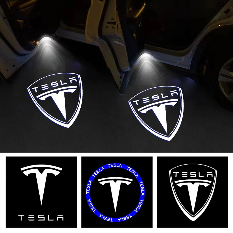 2Pcs Car Door Projector Lamps Welcome Lights  Accessories For Tesla Model 3 Highland 2023 Model S Model X Model Y