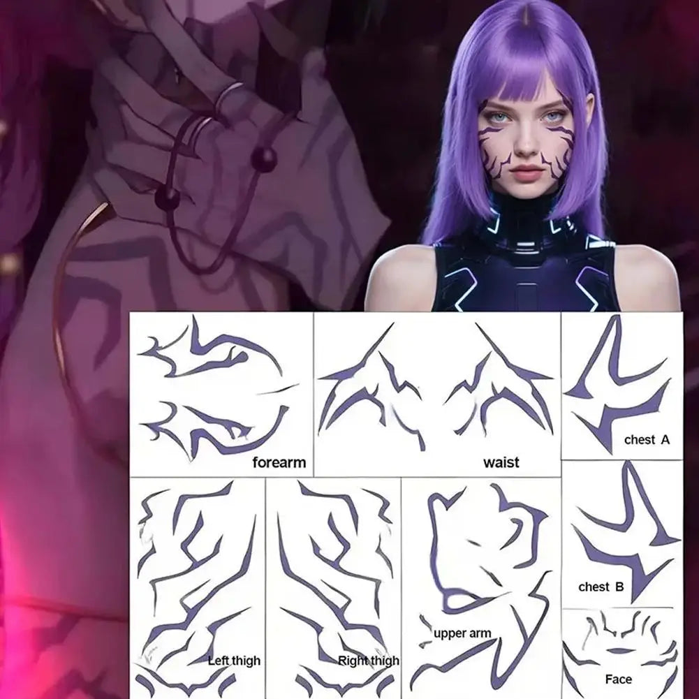 Cartoon Purple Tattoo Sticker Demon Hunter of K Pop Cosplay Rumi Party Tattoo Sticker Party Disguise Halloween Roleplay Props