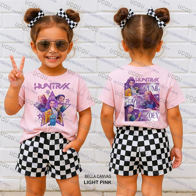 Kpop Demon Hunters Parent Child Short Sleeve Cute Kpop Demon Hunters Tee Harajuku Casual Fashion Cotton Tee Top Cosplay Clothing