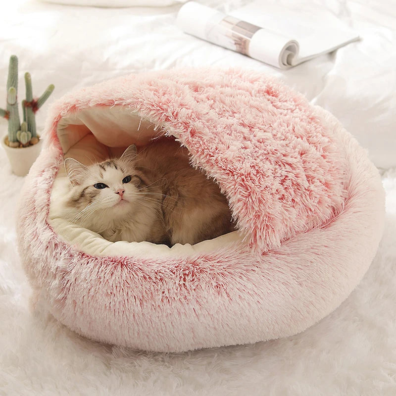 Enclosed Warm Cat Bed - Portable Kitten Basket Cave