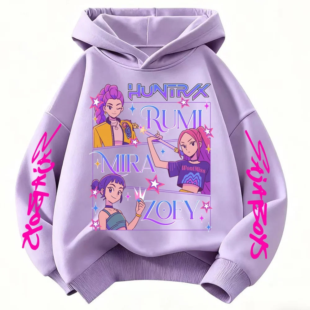 Demone Hunter Girl's Pink Hooded Streetwear Autumn Winter Anime Pullover Kids Y2K Kawaii Long Sleeved Casual Kid Adult Hoodies