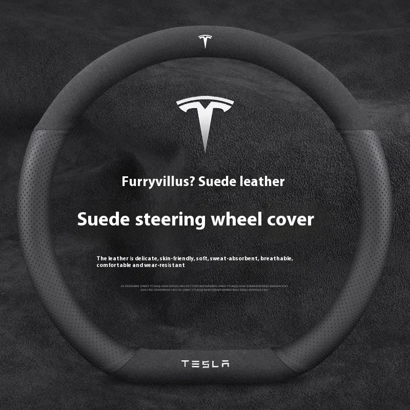 For Tesla Model 3 Model Y Model S Model X Roadster Suede Anti-slip Breathable Leather Car Steering Wheel Cover Auto Accessories
