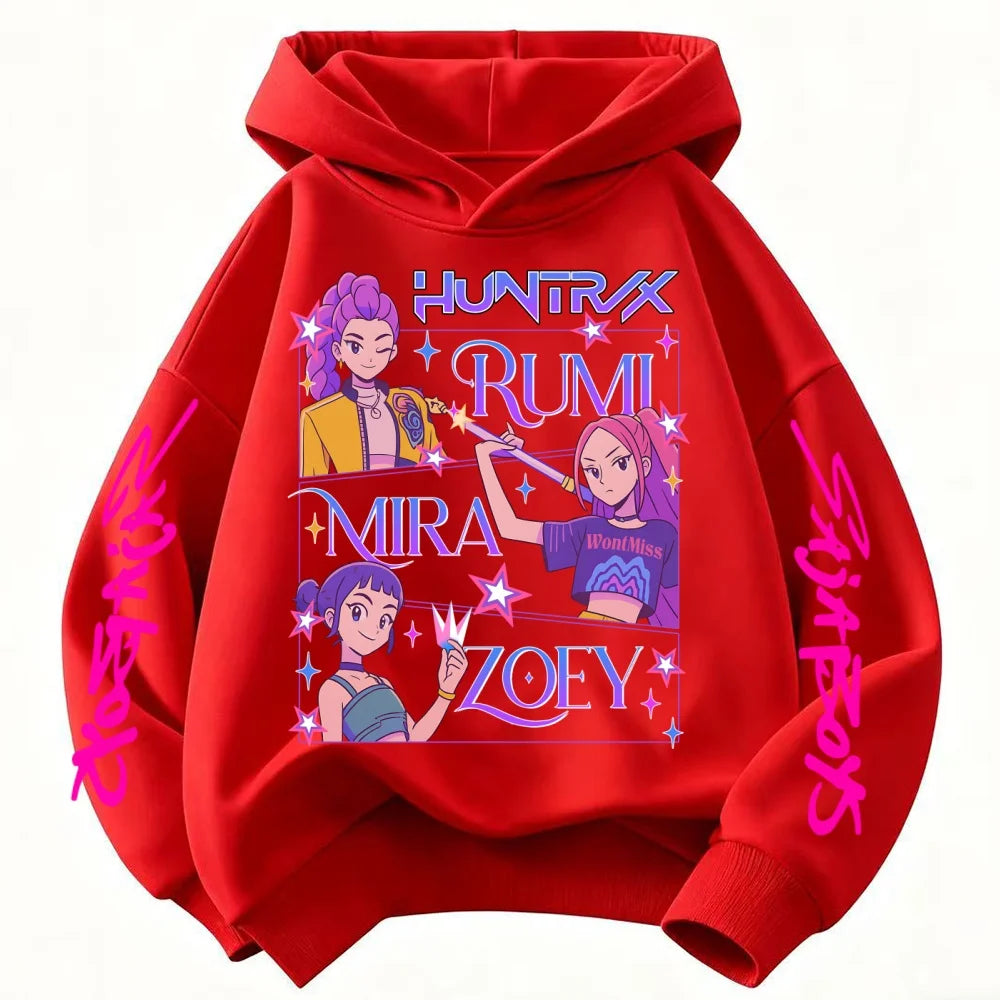 Demone Hunter Girl's Pink Hooded Streetwear Autumn Winter Anime Pullover Kids Y2K Kawaii Long Sleeved Casual Kid Adult Hoodies