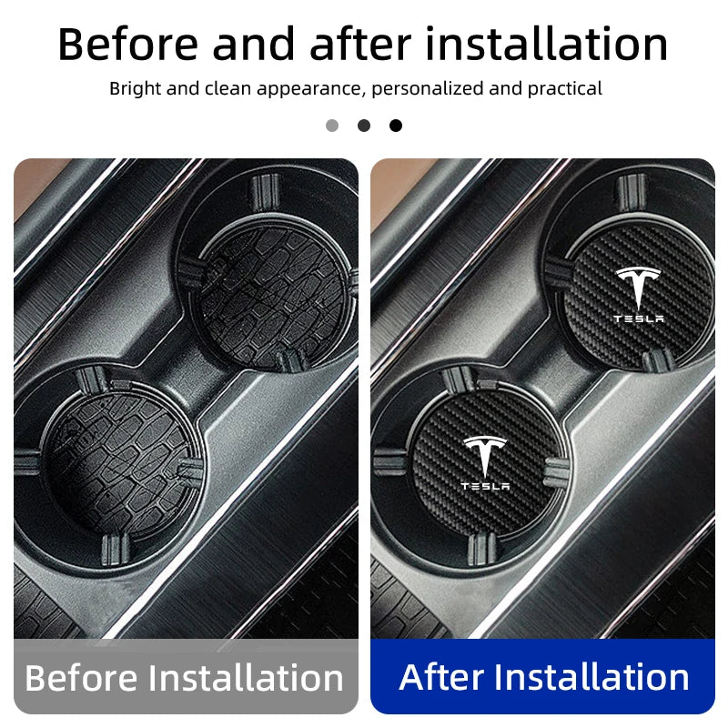Car Coaster Carbon Mug Drinking Pad Cup Non-Slip Mat Accessories Pads For Tesla Model 3 Model S Model X Model Y Roadster Bonina