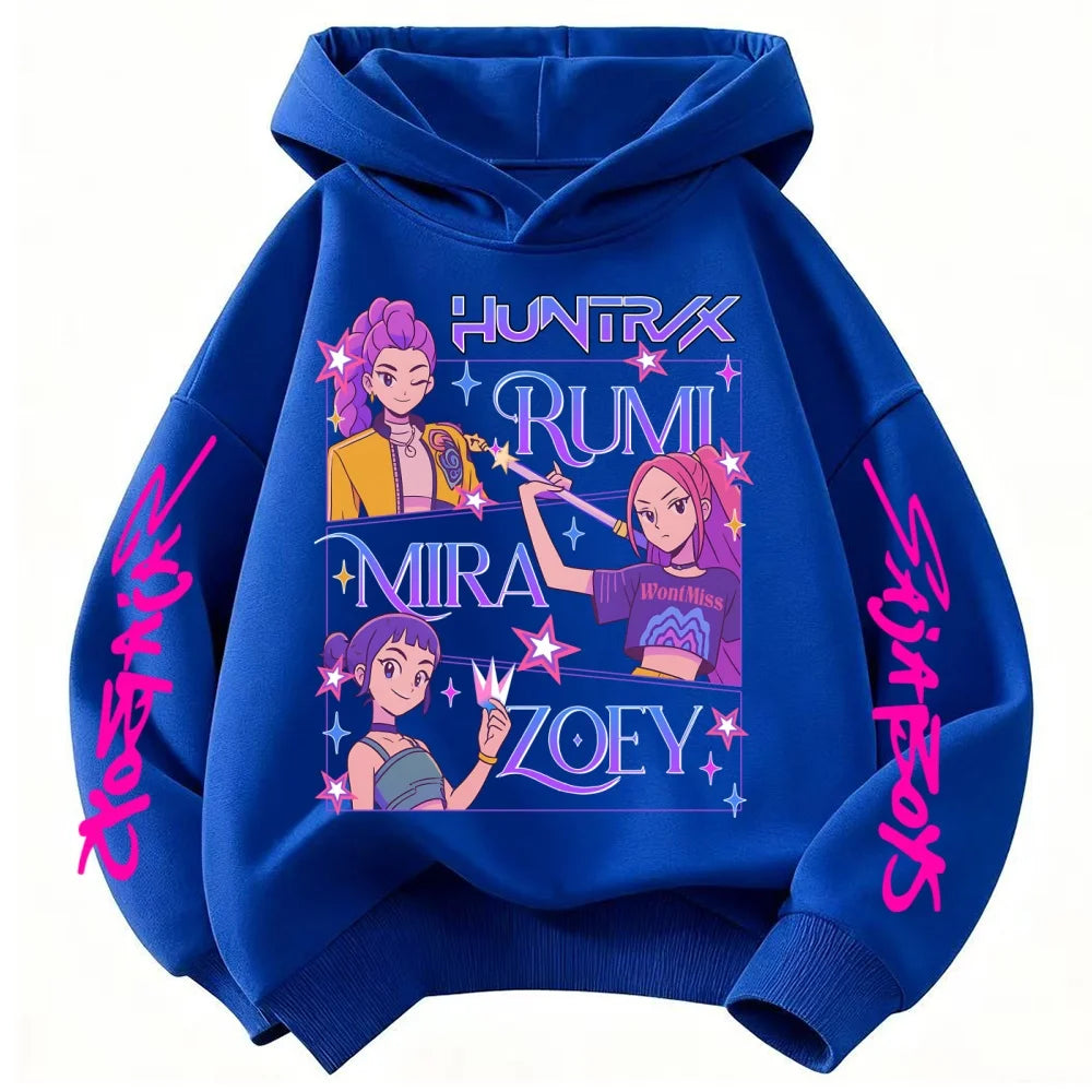 Demone Hunter Girl's Pink Hooded Streetwear Autumn Winter Anime Pullover Kids Y2K Kawaii Long Sleeved Casual Kid Adult Hoodies