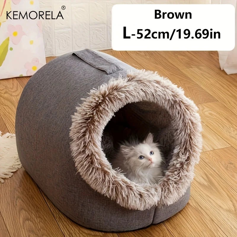 KEMORELA Winter Cat Bed Self-Warming Puppy House Cozy Cat Sleeping Cave Beds Indoor Kitten Nest Kennel Hut for Small Medium Cats