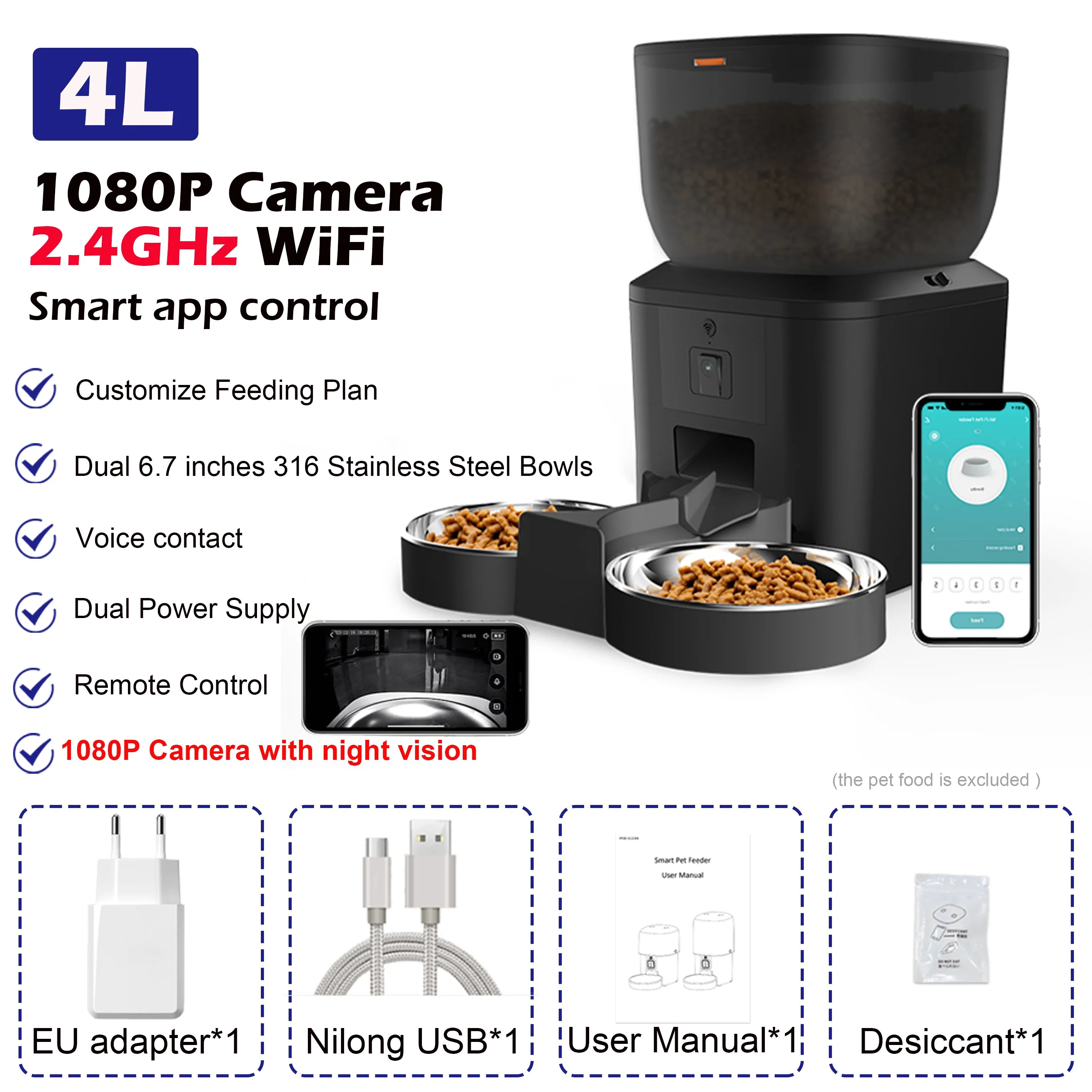 Automatic Cat,Dog Feeder With 1080p Camera