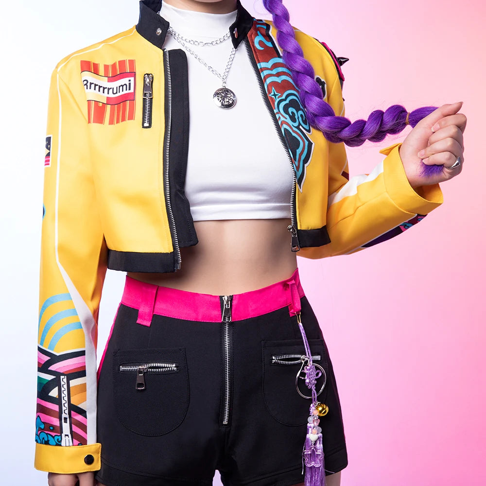 Halloween Performance Costume Cosplay Suit for K-Pop Costume Rumi Women's Adult Print Top Shorts Coat Necklace Pendant Outfit
