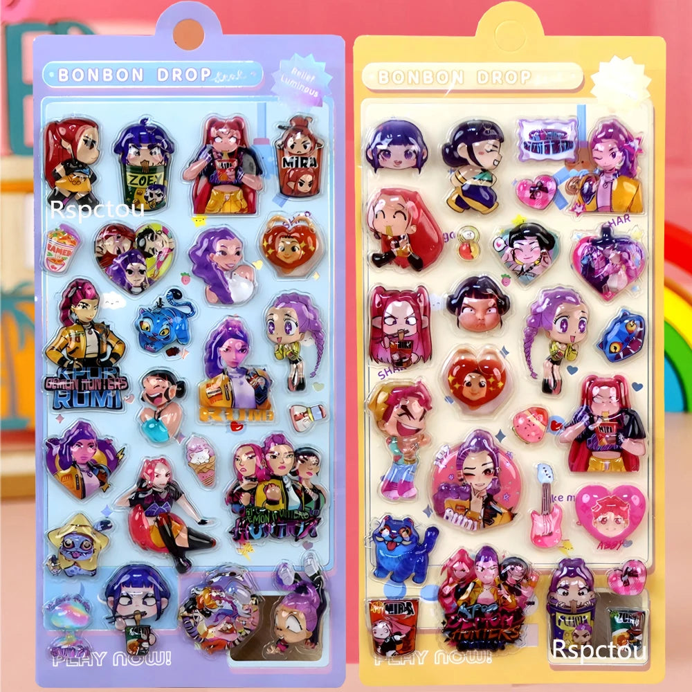 Kawaii Anime Demon Hunter 3D Relief Stickers Cute Cartoon Bubble Decals Toys Waterproof Reward Decoration Sticker Gifts