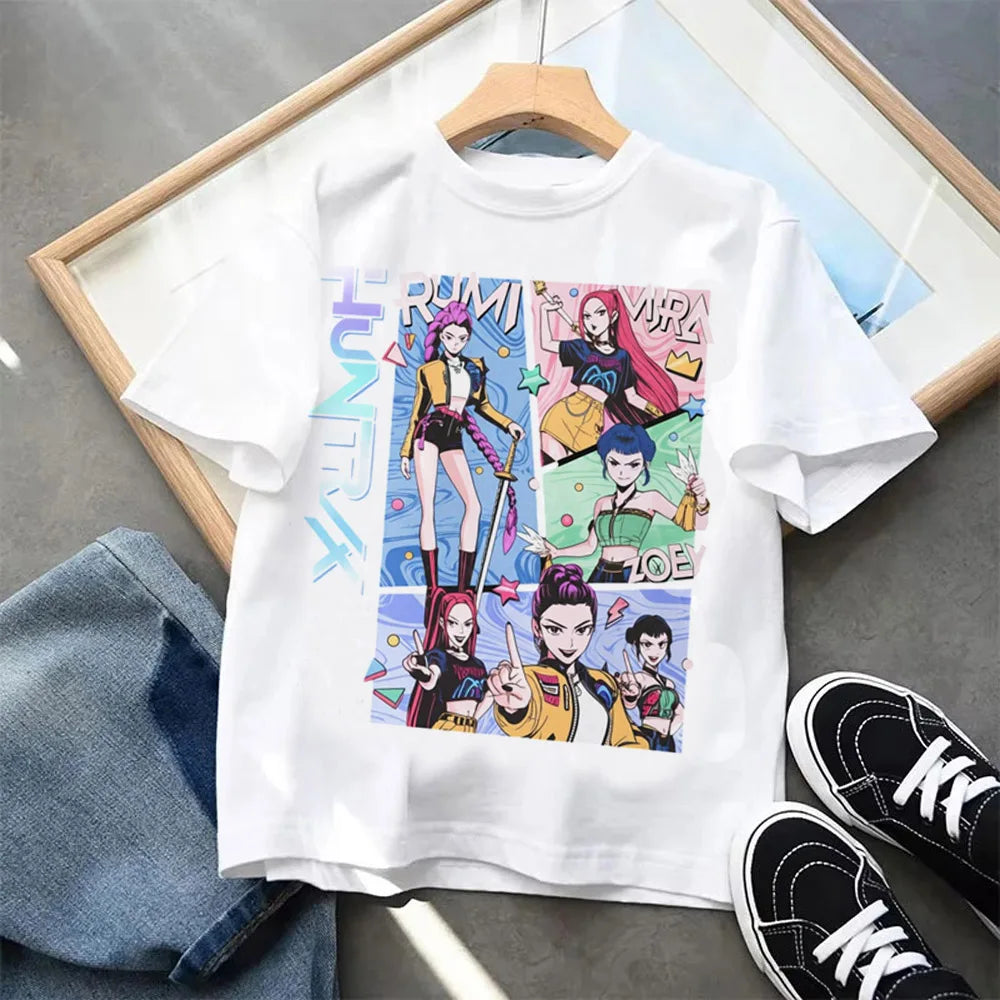 Kpop Demon Hunters Children's Clothing Short Sleeve T-shirt Kpop Demon Hunters Tiger Harajuku Tshirt for Boys Girls Gift