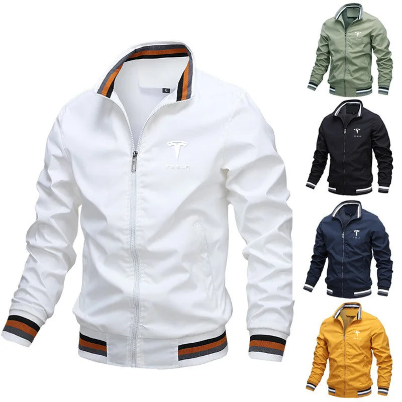 Autumn Winter Men's Stand Collar Casual Zipper Jacket Outdoor Sports Coat For Tesla Model 3 Model S Model X Model Y Roadster